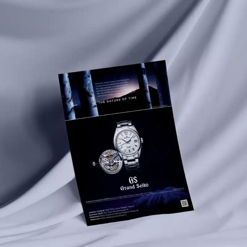 POS Materialien für Uhrenhersteller und Traditionsunternehmen Seiko, Anzeige